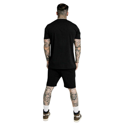 Black - Lifestyle - SikSilk Mens Essential Embroidered Logo Sweat Shorts