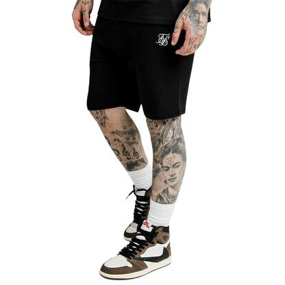 Black - Front - SikSilk Mens Essential Embroidered Logo Sweat Shorts