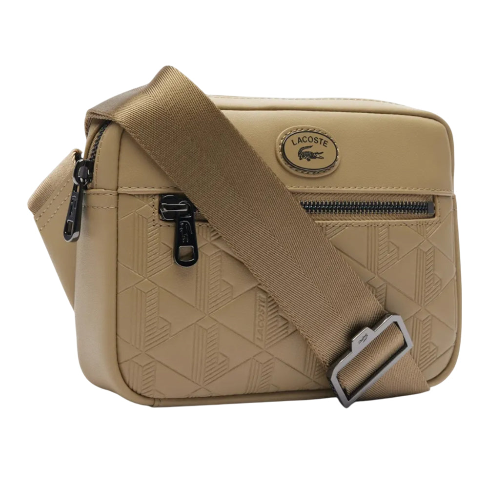 Beige - Side - Lacoste Nomogramme Leather Reporter Bag