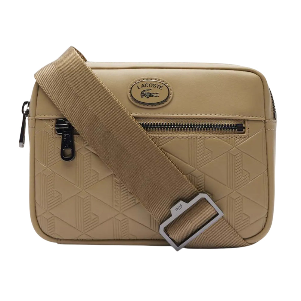 Beige - Front - Lacoste Nomogramme Leather Reporter Bag