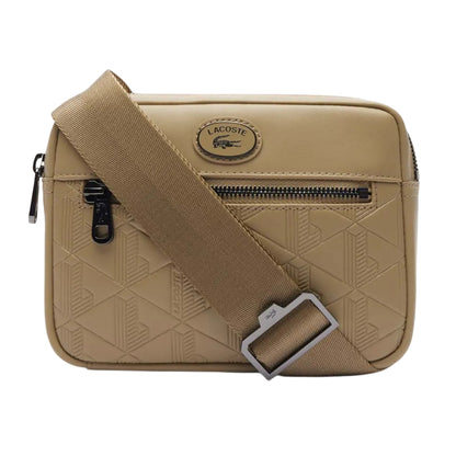 Beige - Front - Lacoste Nomogramme Leather Reporter Bag