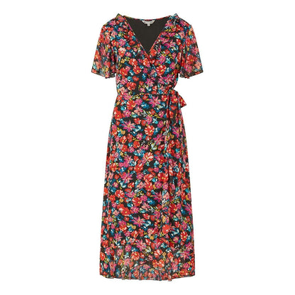 Black - Front - Yumi Womens-Ladies Floral V Neck Wrap Dress