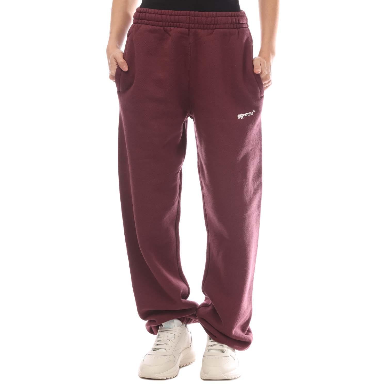 Burgundy - Front - Off White Womens-Ladies Spray Helvetica Cuffed Sweatpants