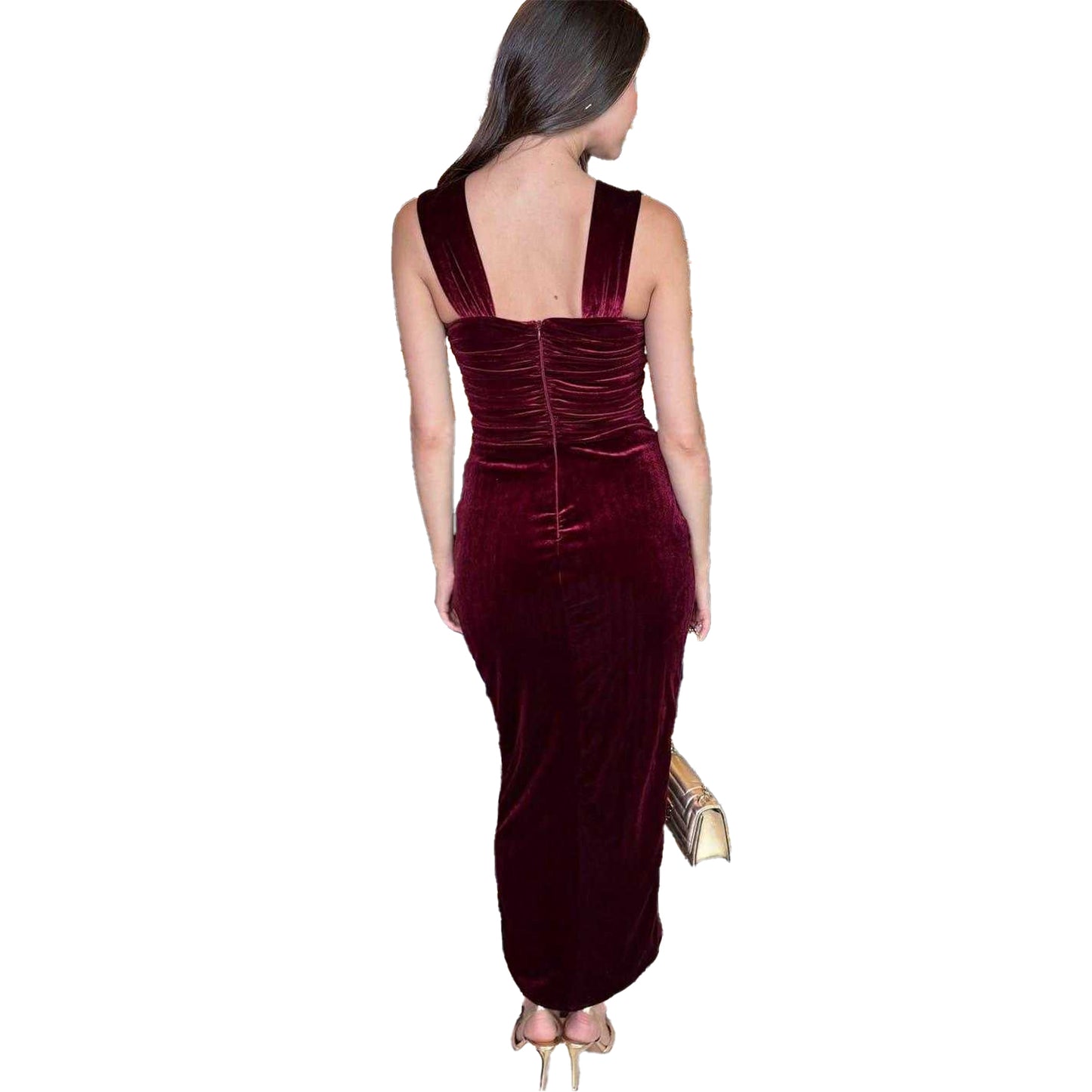 Wine - Back - Ax Womens-Ladies Velvet Knotted Midi Dress
