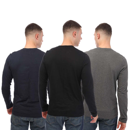 Navy-Grey-Black - Back - DKNY Mens Warrior Long-Sleeved T-Shirt (Pack of 3)