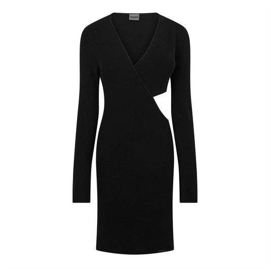 Black - Front - Hugo Womens-Ladies Skelletty Long-Sleeved Mini Dress