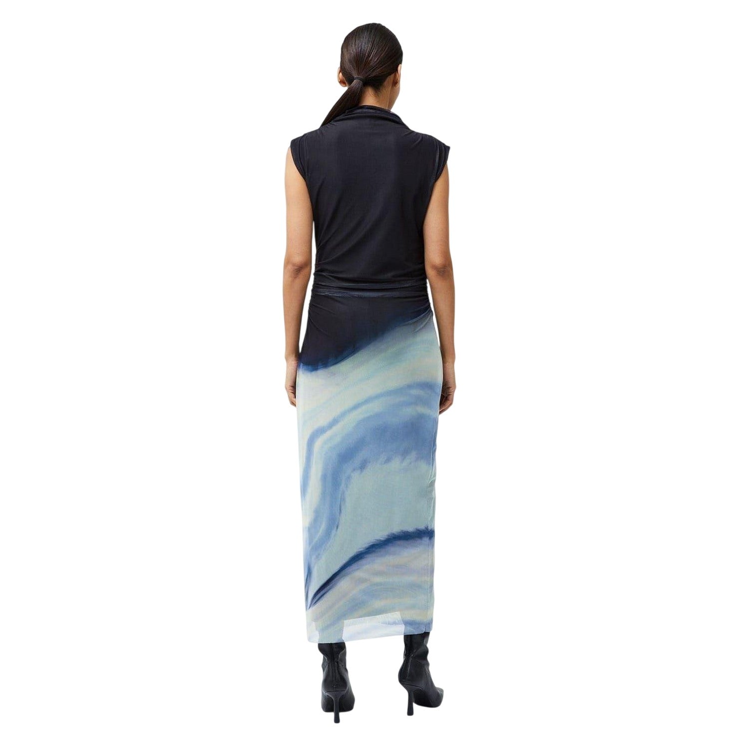 Navy-Sky Blue - Back - French Connection Womens-Ladies Shawl Collar Midi Dress