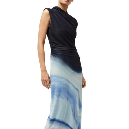 Navy-Sky Blue - Side - French Connection Womens-Ladies Shawl Collar Midi Dress