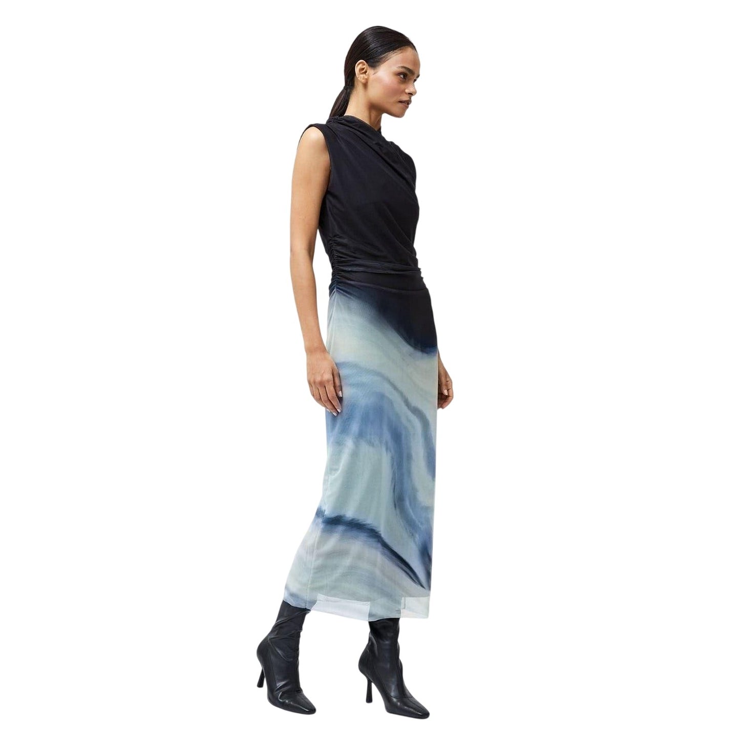 Navy-Sky Blue - Lifestyle - French Connection Womens-Ladies Shawl Collar Midi Dress