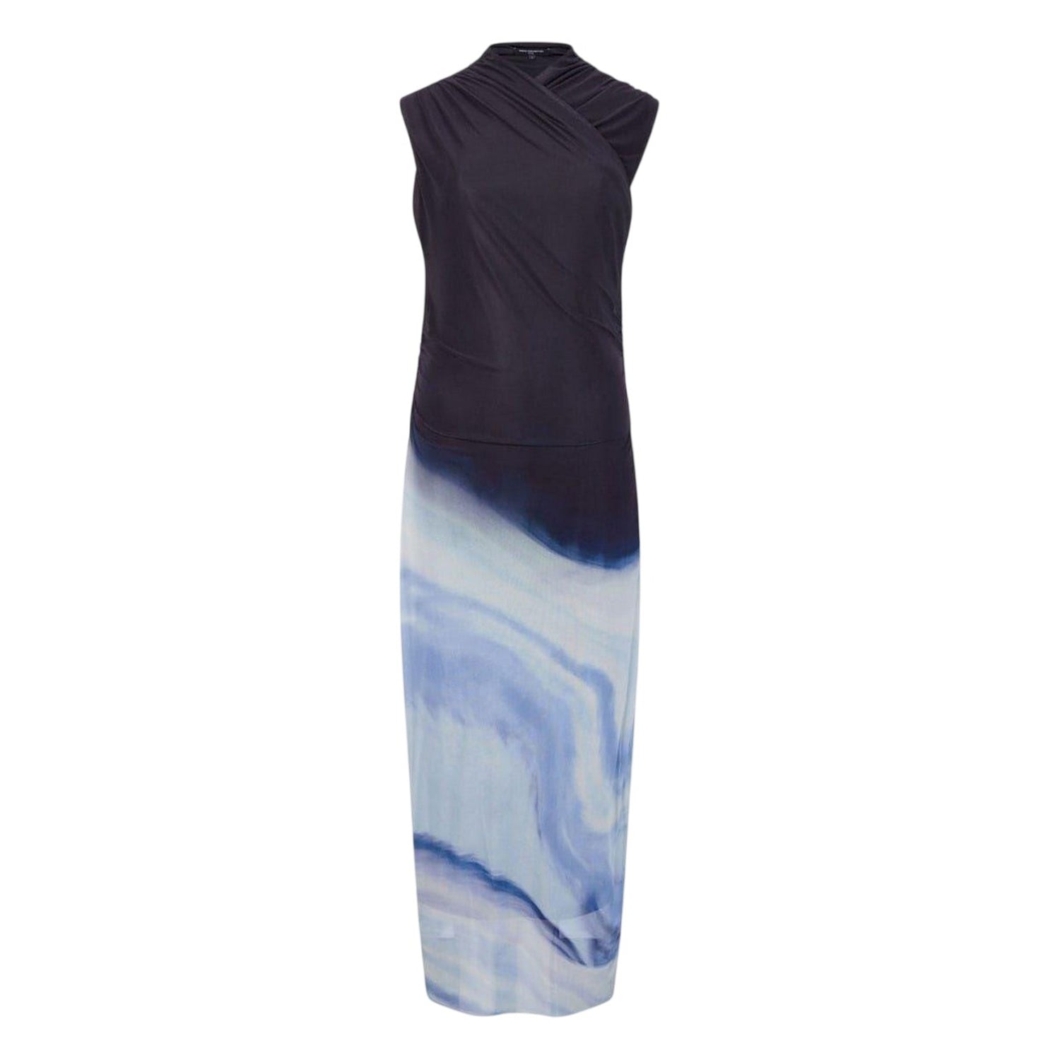 Navy-Sky Blue - Front - French Connection Womens-Ladies Shawl Collar Midi Dress