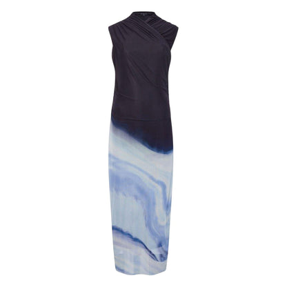 Navy-Sky Blue - Front - French Connection Womens-Ladies Shawl Collar Midi Dress