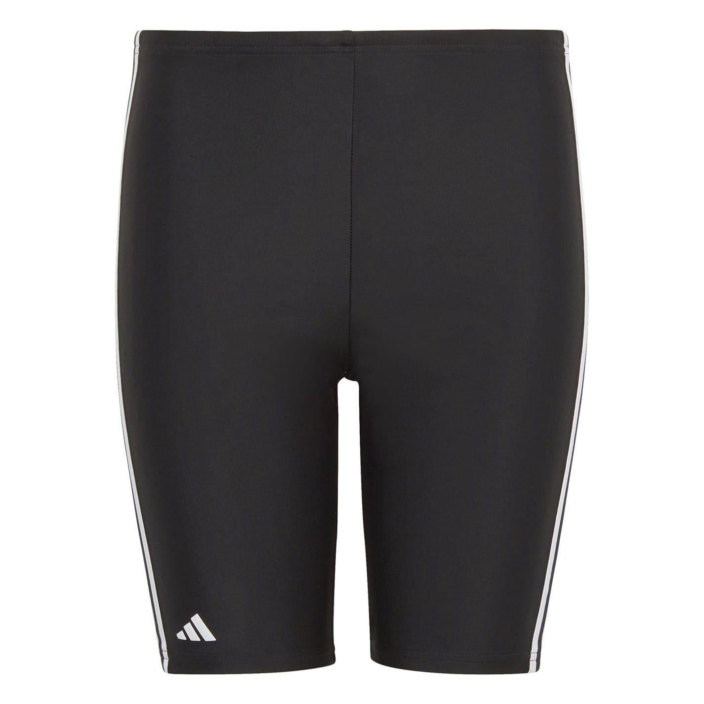 Black-White - Front - Adidas Boys 3 Stripes Jammer Shorts
