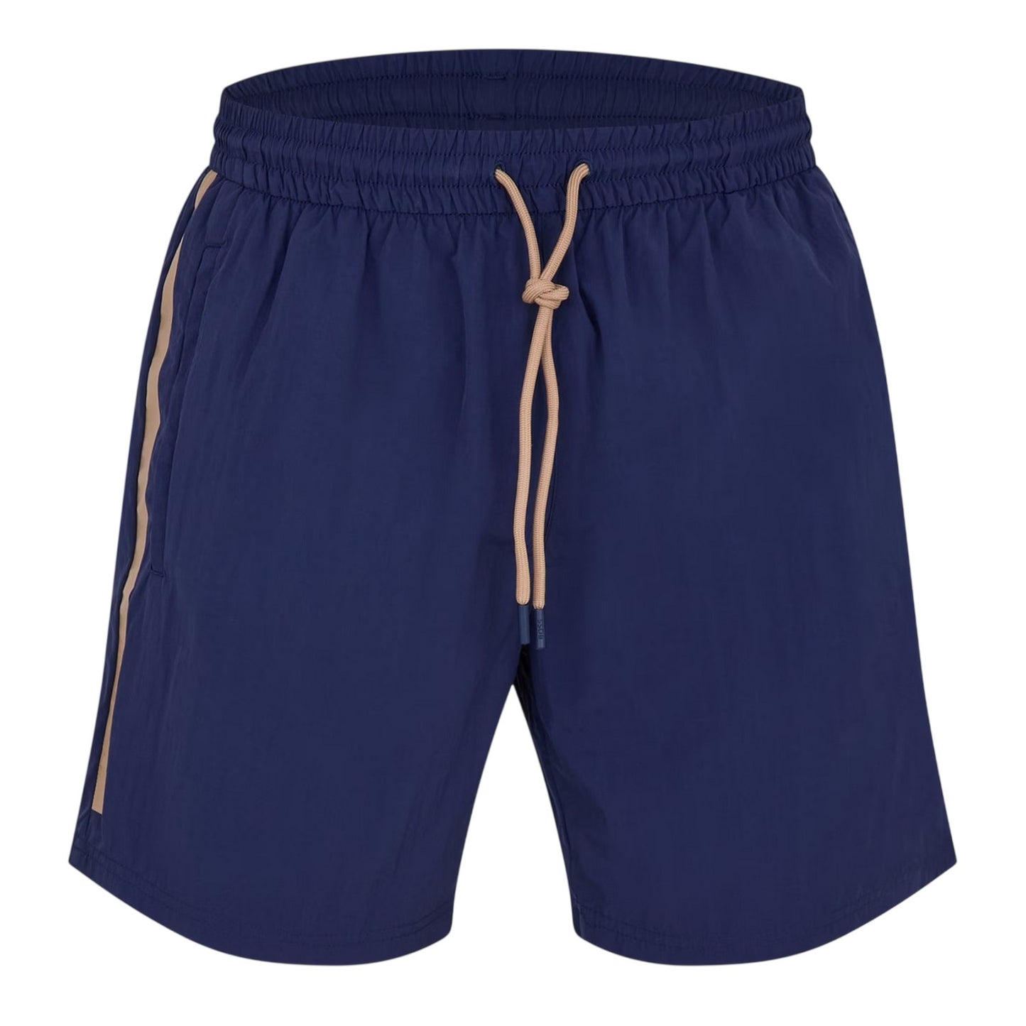 Navy - Front - Boss Mens Side Stripe Polyester Relaxed Fit Swim Shorts