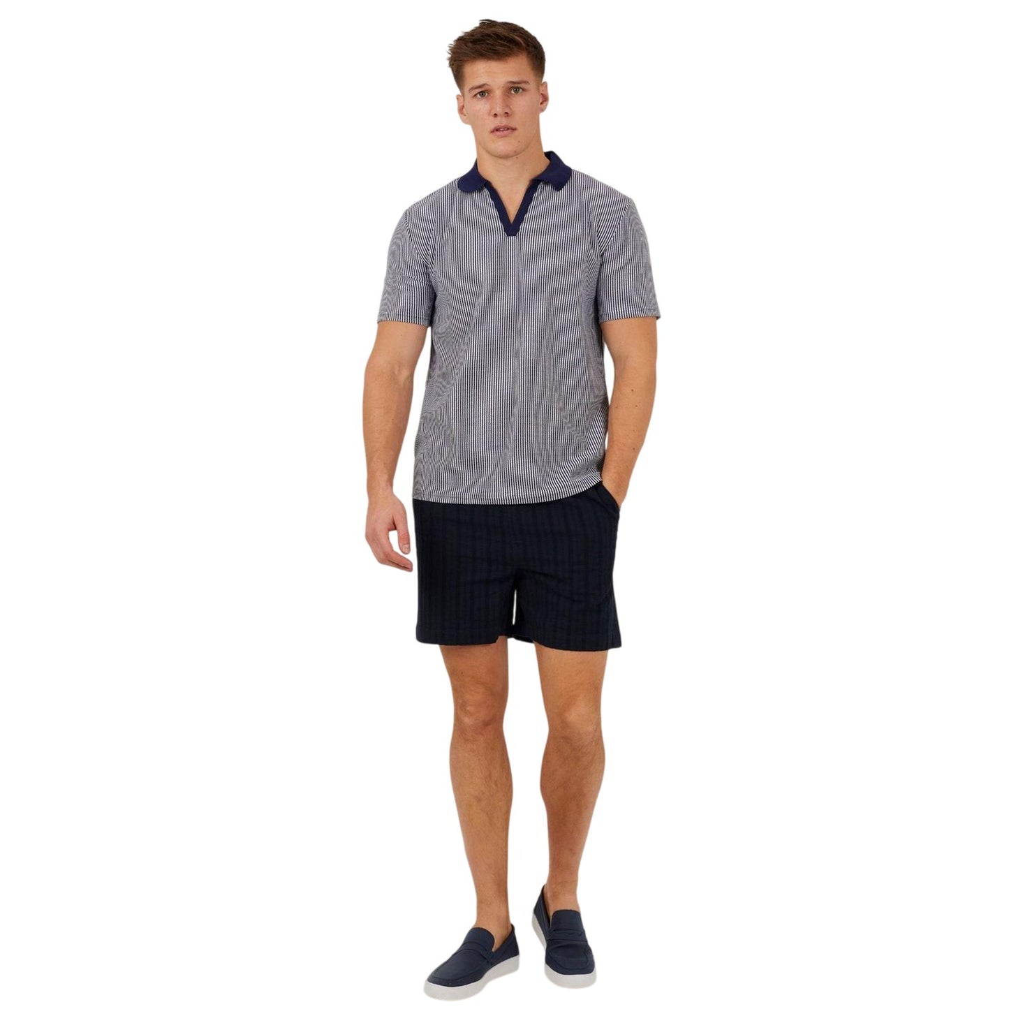 Navy - Side - Brave Soul Mens Woven Elasticated Track Shorts