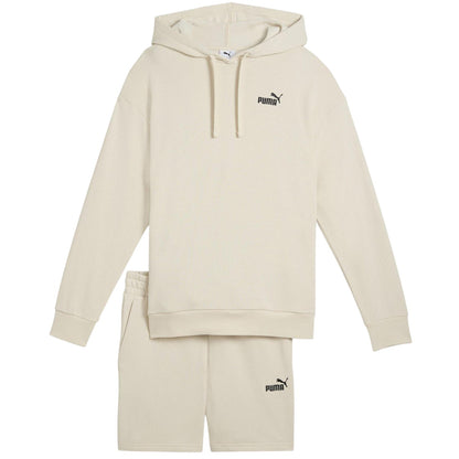 Alpine White - Front - Puma Womens-Ladies Hooded Relaxed Fit Sweatshirt and Shorts Set