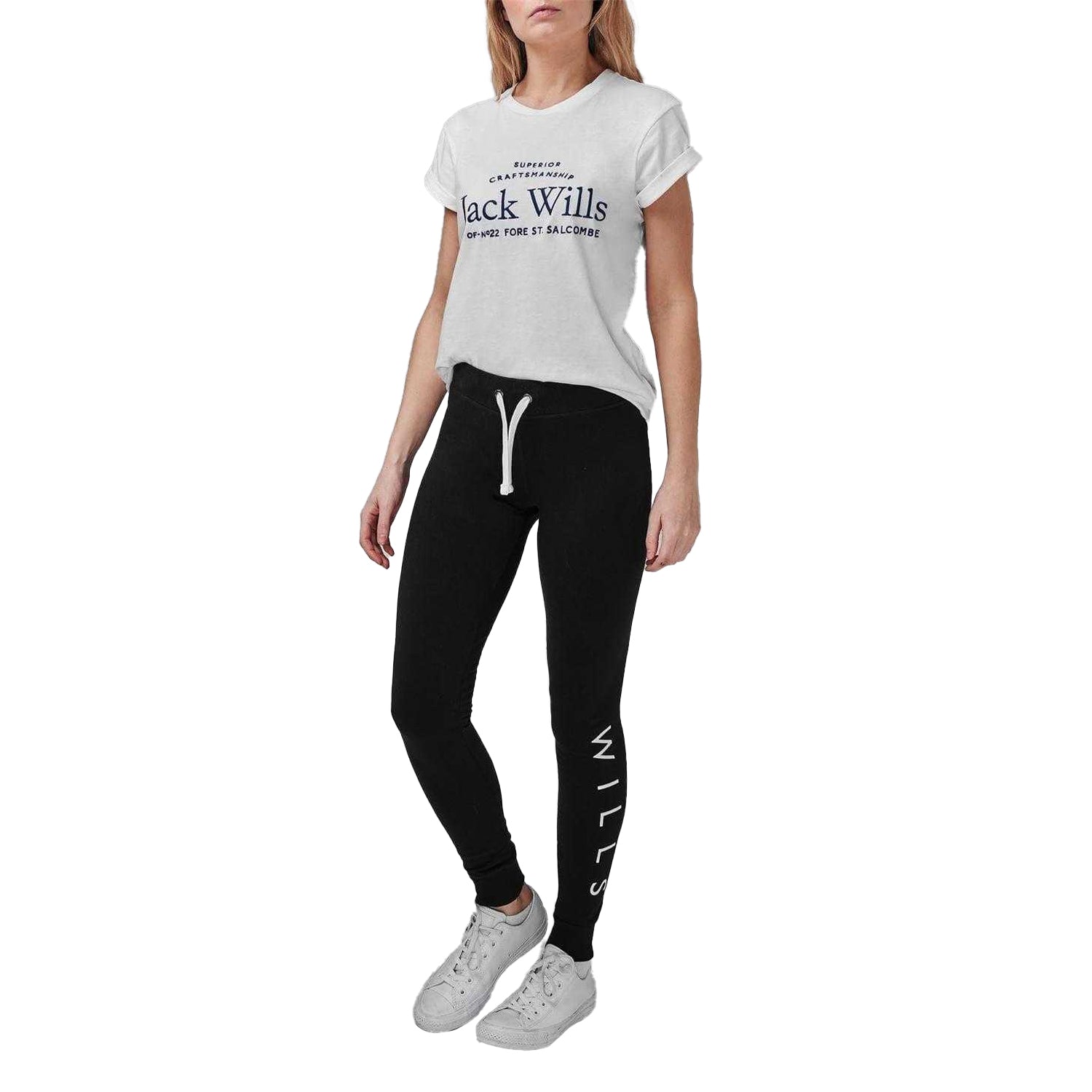 Black - Side - Jack Wills Womens-Ladies Premium Cotton Slim Casual Joggers