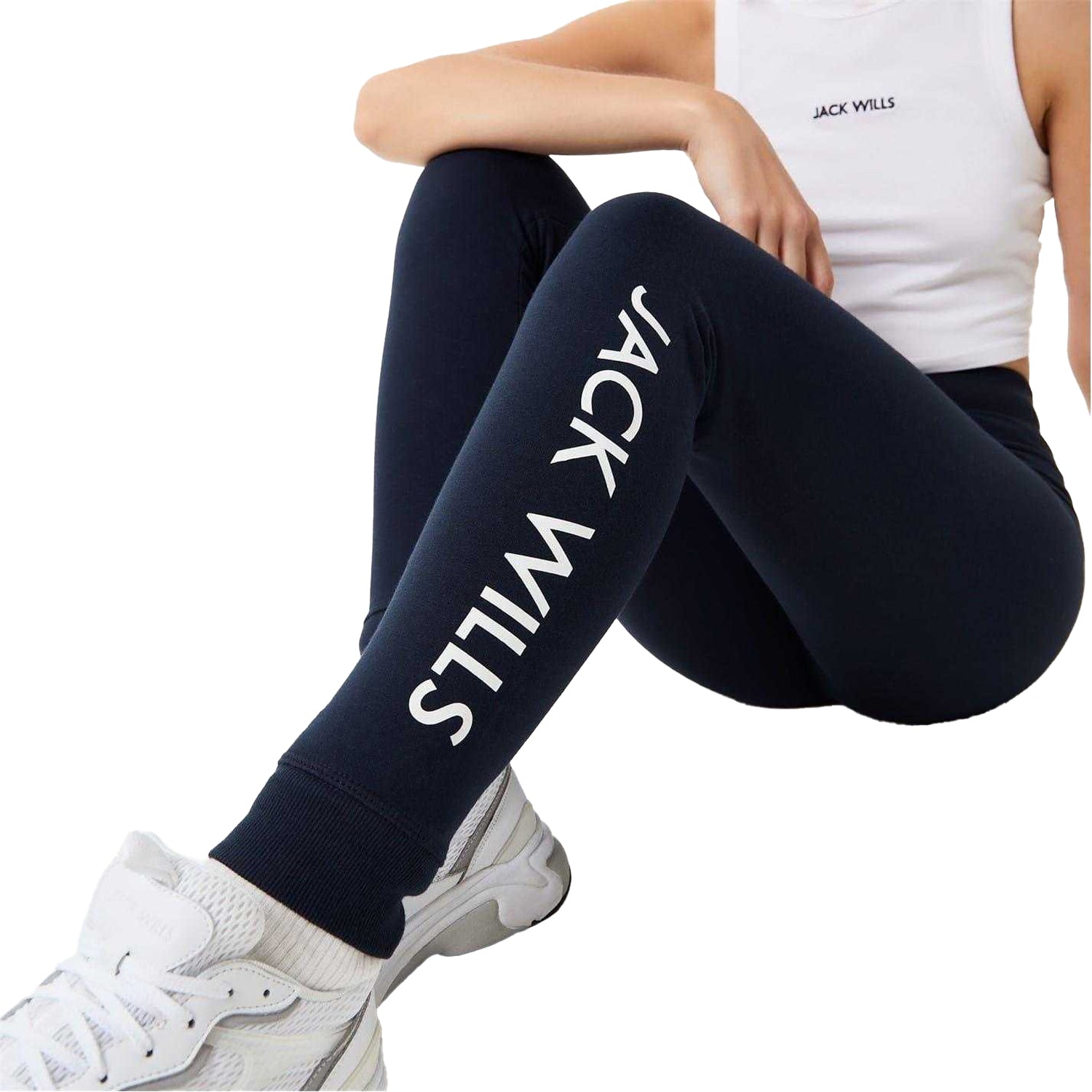 Navy - Side - Jack Wills Womens-Ladies Premium Cotton Slim Casual Joggers