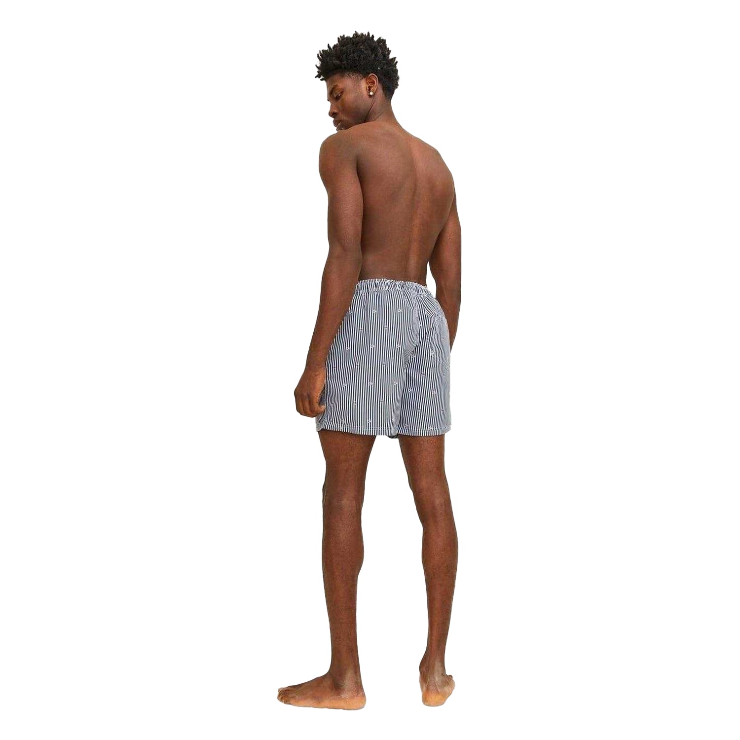 Navy Blazer - Back - Jack And Jones Mens Striped Woven Regular Swim Shorts
