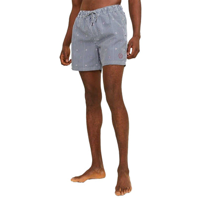 Navy Blazer - Side - Jack And Jones Mens Striped Woven Regular Swim Shorts