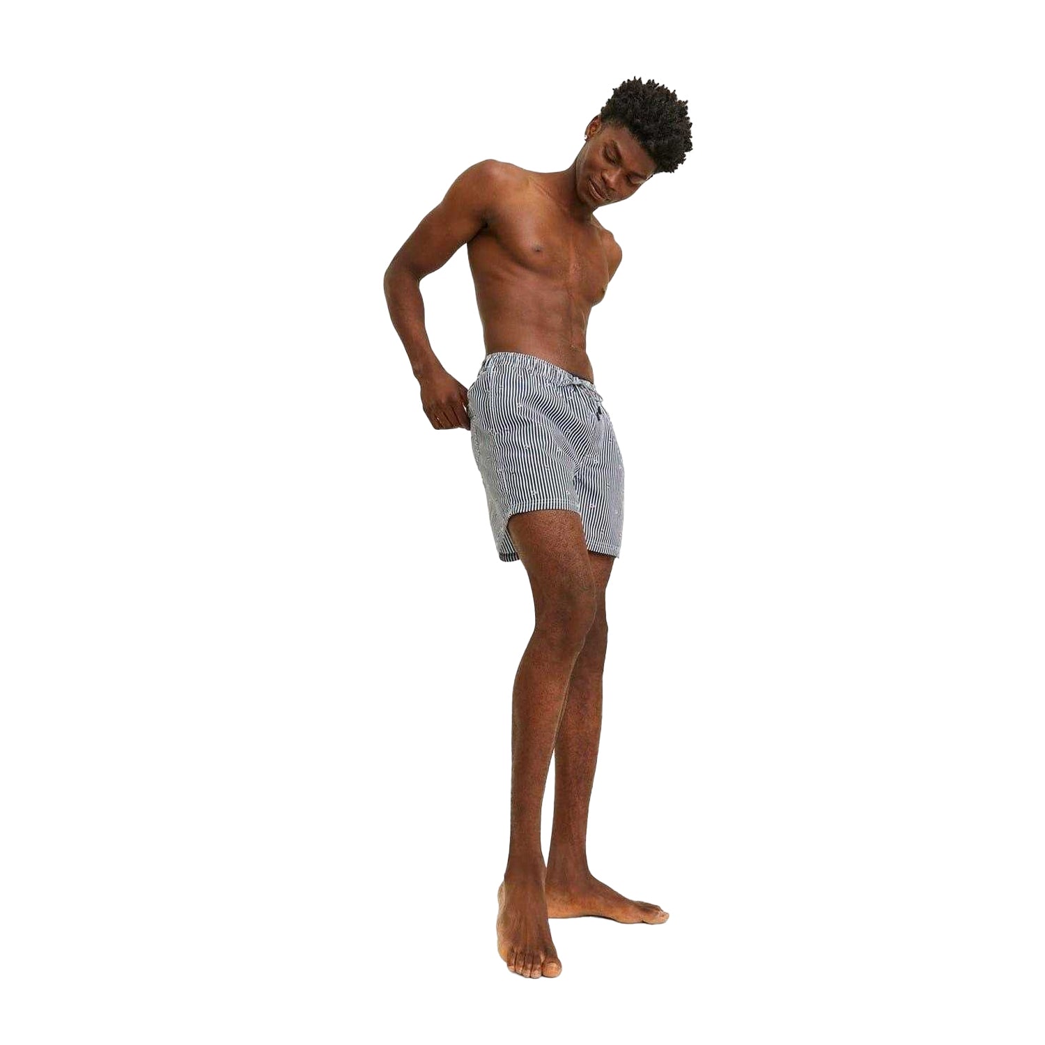 Navy Blazer - Pack Shot - Jack And Jones Mens Striped Woven Regular Swim Shorts