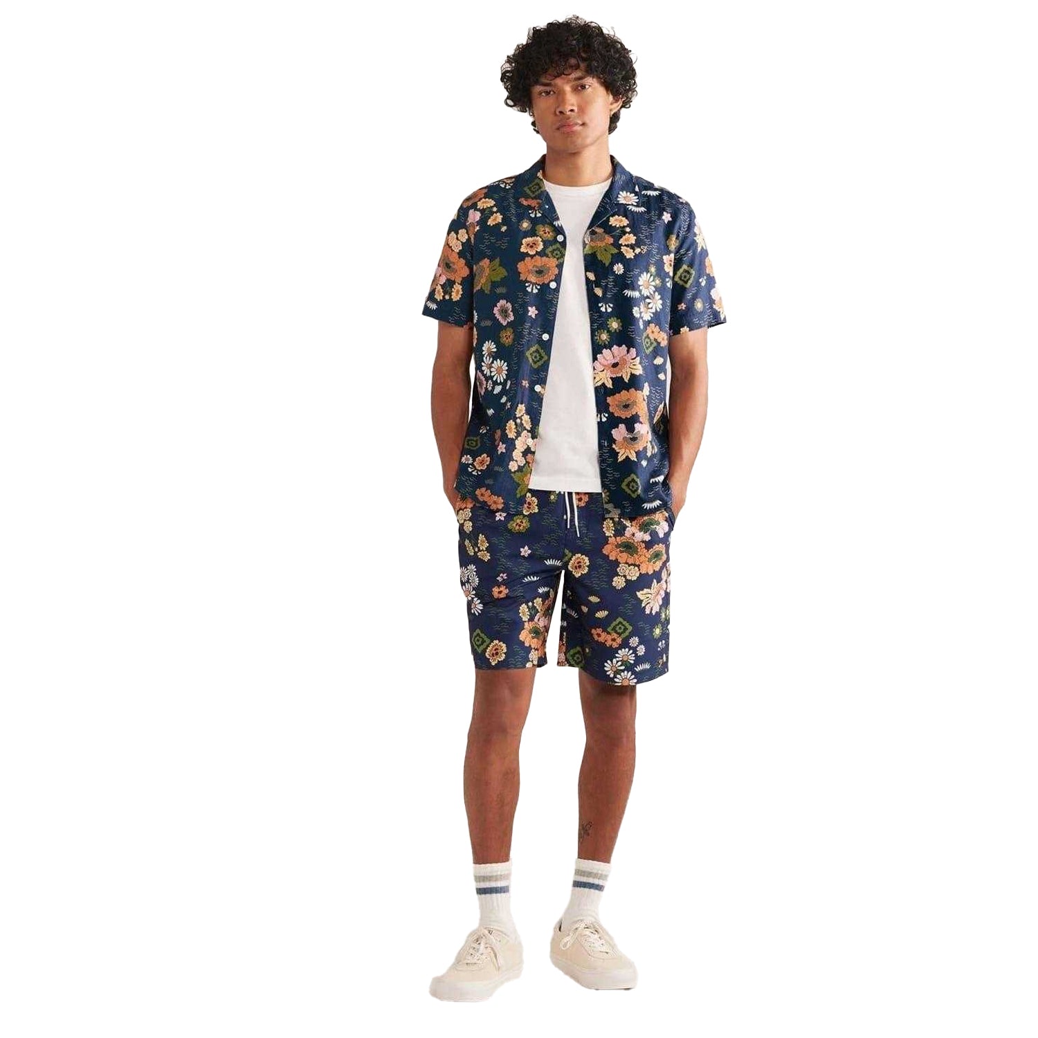 Indigo Print - Side - Farah Mens Colbert Floral Swim Shorts