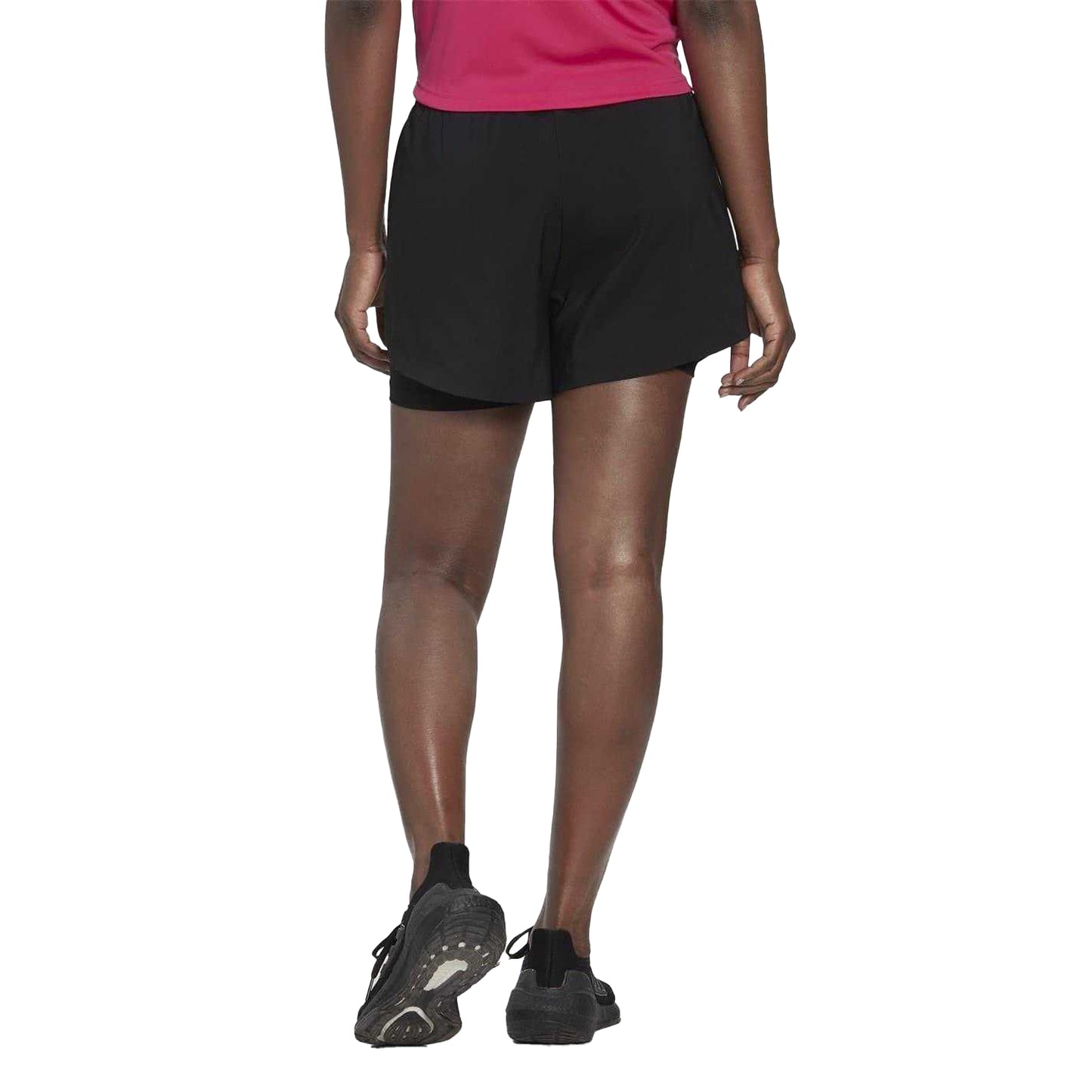 Black-White - Back - Adidas Womens-Ladies 2 in 1 Running Shorts