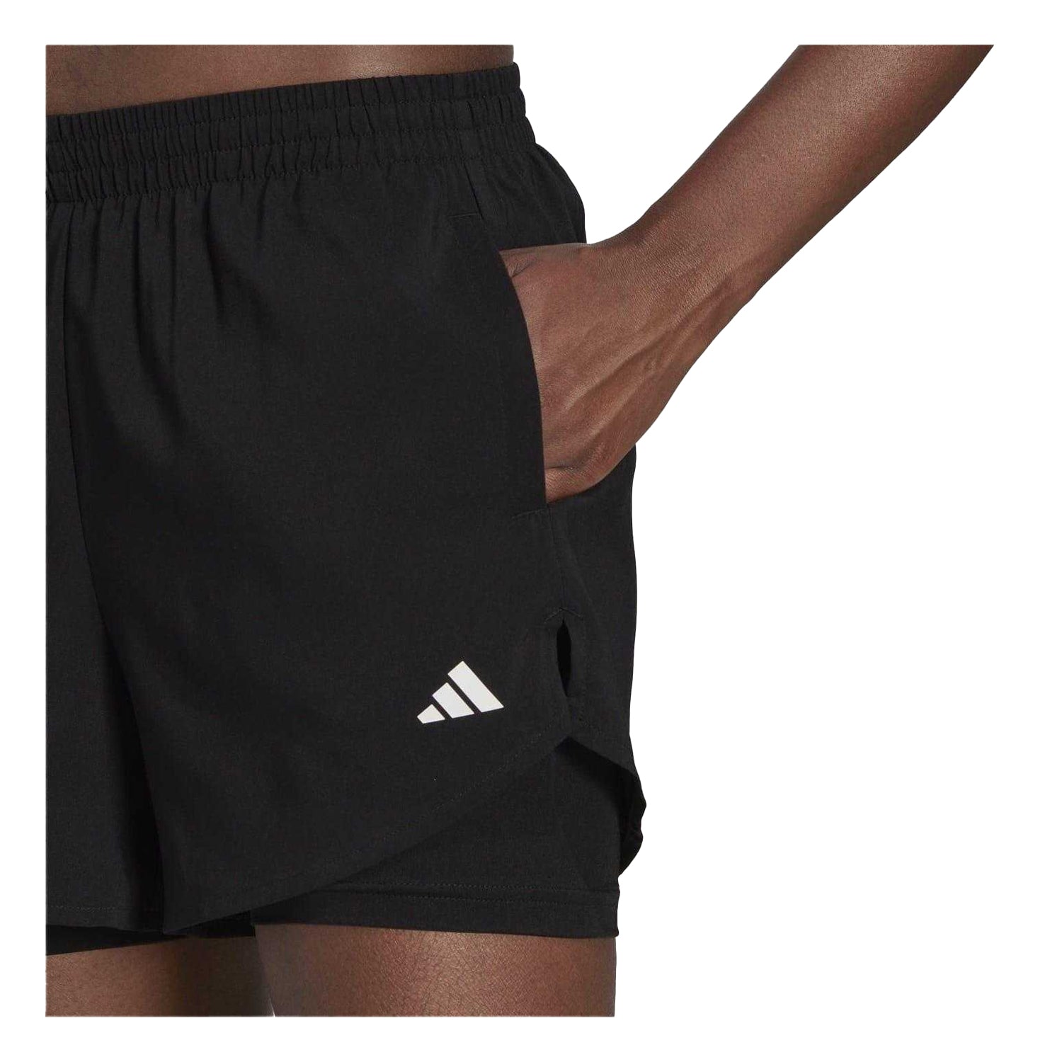 Black-White - Side - Adidas Womens-Ladies 2 in 1 Running Shorts