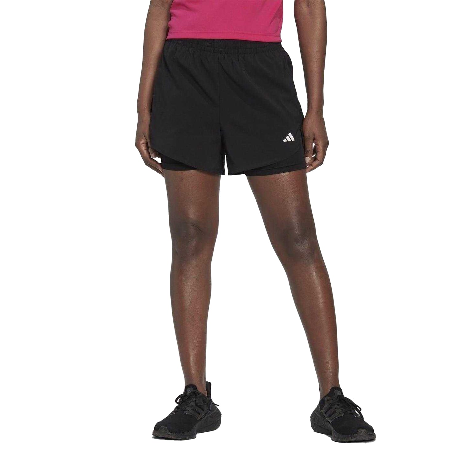 Black-White - Lifestyle - Adidas Womens-Ladies 2 in 1 Running Shorts