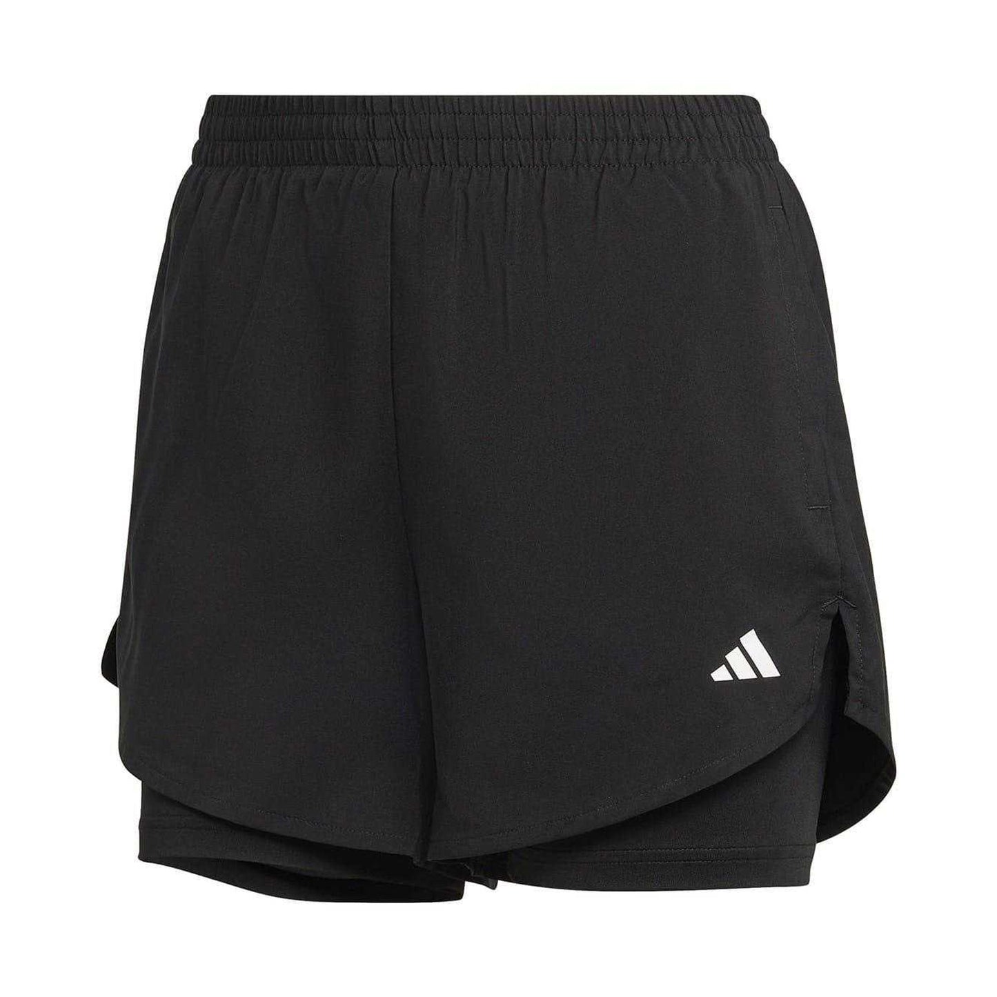 Black-White - Front - Adidas Womens-Ladies 2 in 1 Running Shorts