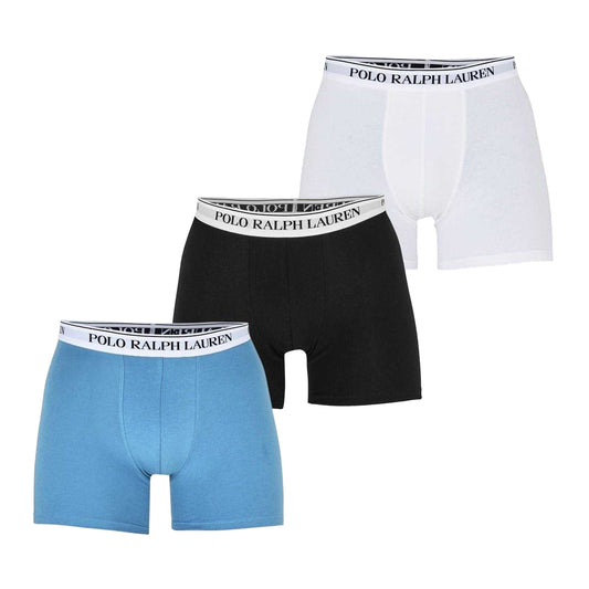 Blue-White-Black - Front - Ralph Lauren Mens Boxer Shorts (Pack of 3)
