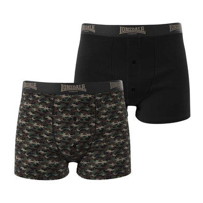Camo Green-Khaki Green - Front - Lonsdale Mens Boxer Shorts (Pack of 2)