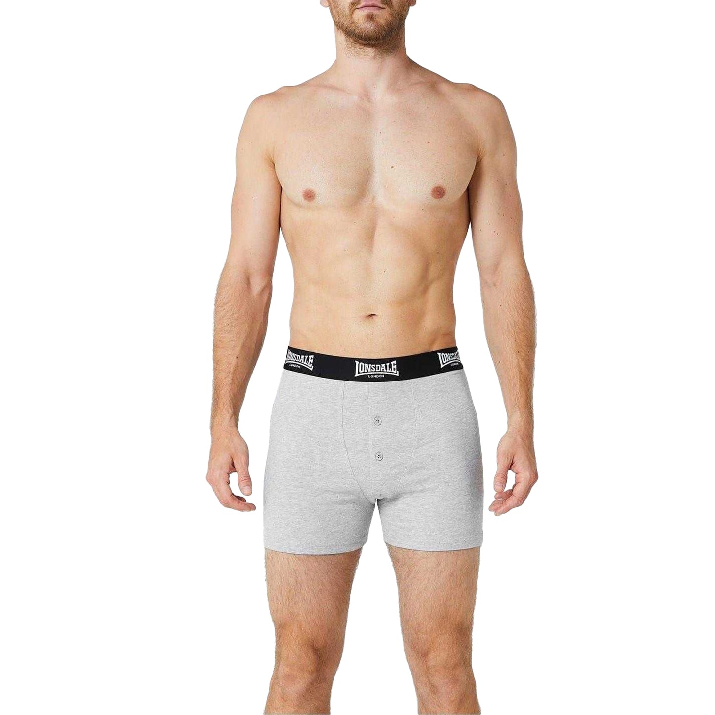 Grey - Side - Lonsdale Mens Boxer Shorts (Pack of 2)