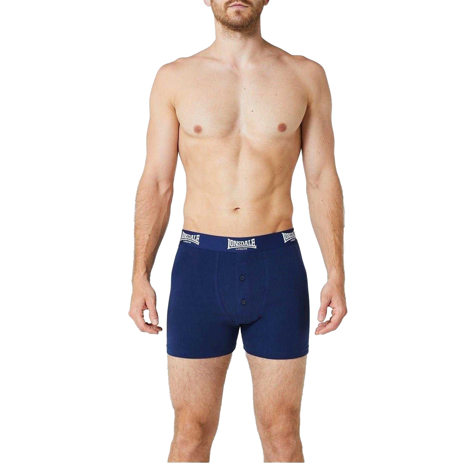 Navy - Side - Lonsdale Mens Boxer Shorts (Pack of 2)