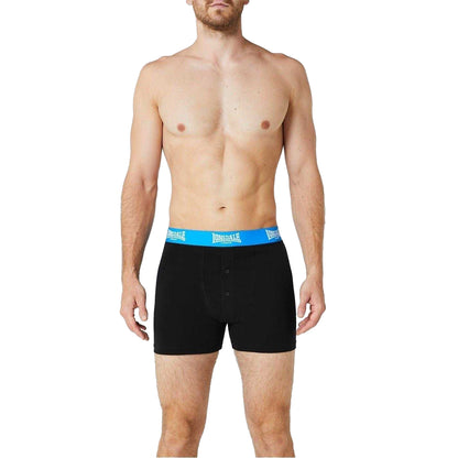Black-Bright Blue - Side - Lonsdale Mens Boxer Shorts (Pack of 2)