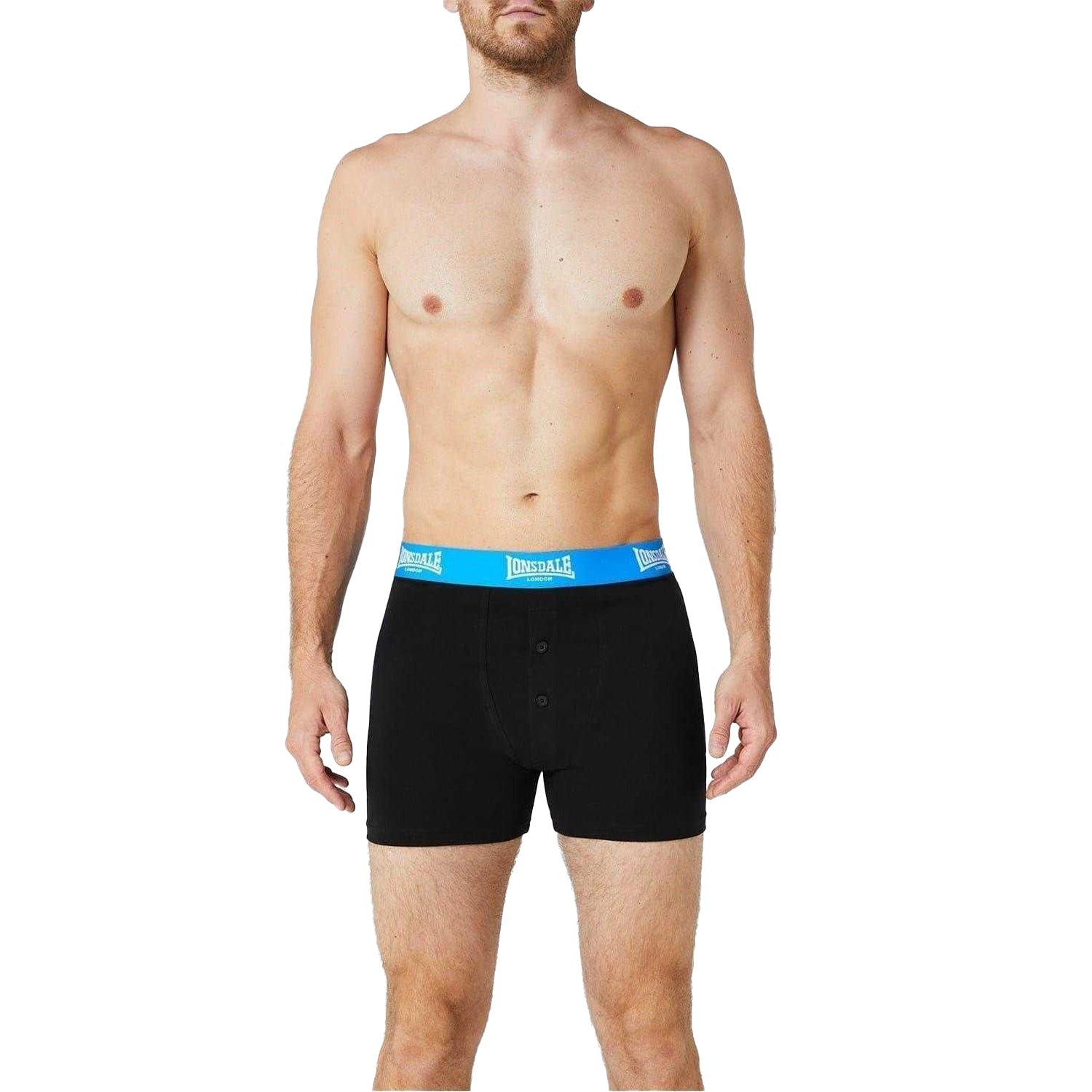 Black-Bright Blue - Side - Lonsdale Mens Boxer Shorts (Pack of 2)