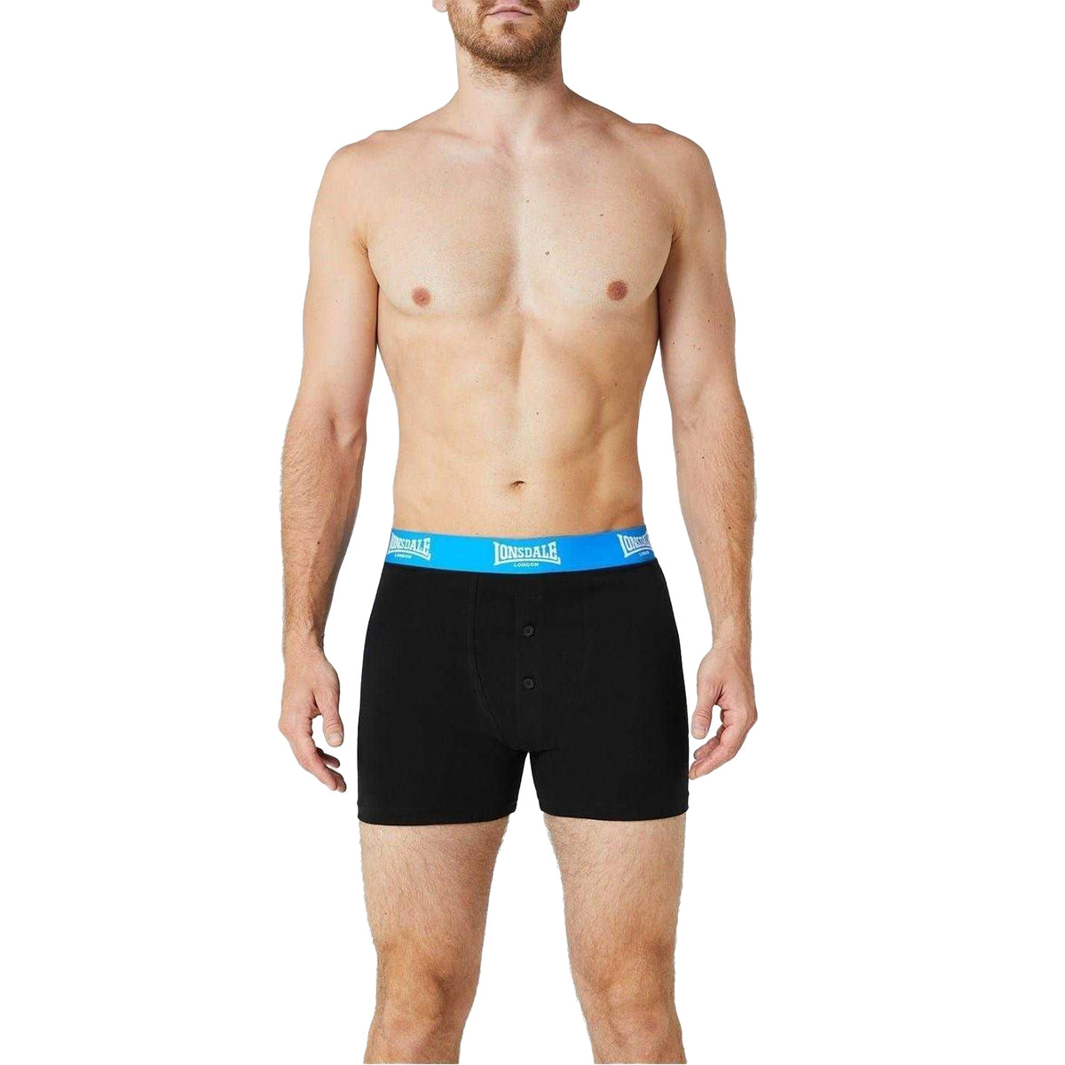 Black-Bright Blue - Side - Lonsdale Mens Boxer Shorts (Pack Of 2)