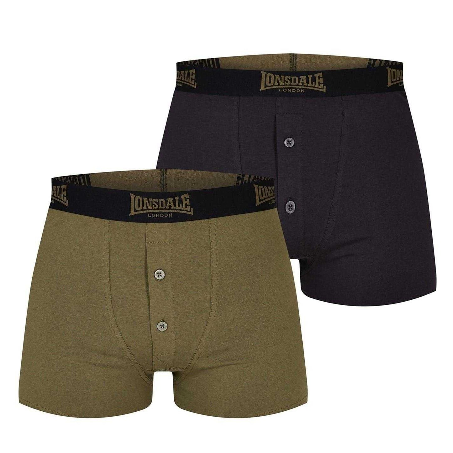Black-Khaki - Front - Lonsdale Mens Boxer Shorts (Pack of 2)