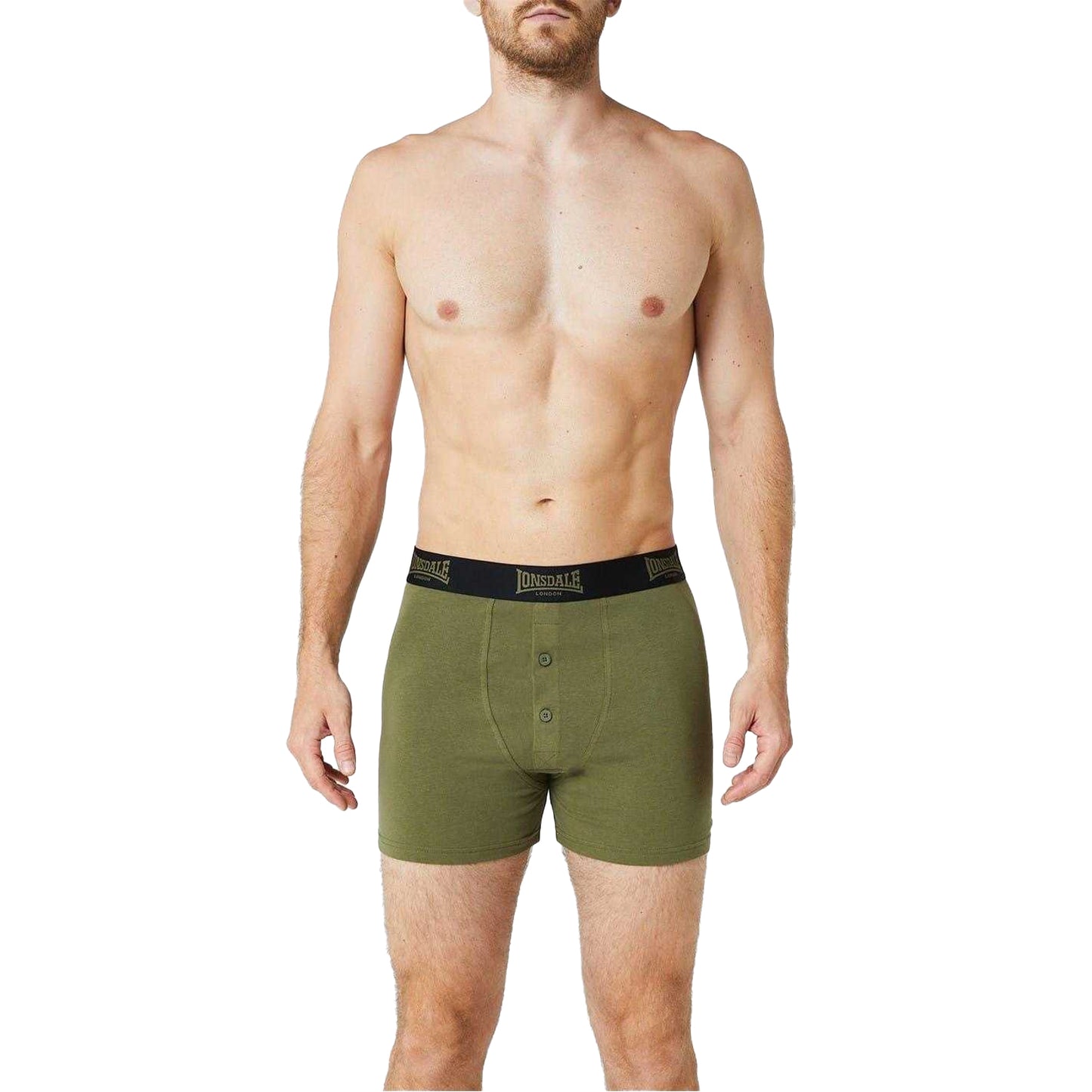 Black-Khaki - Side - Lonsdale Mens Boxer Shorts (Pack of 2)