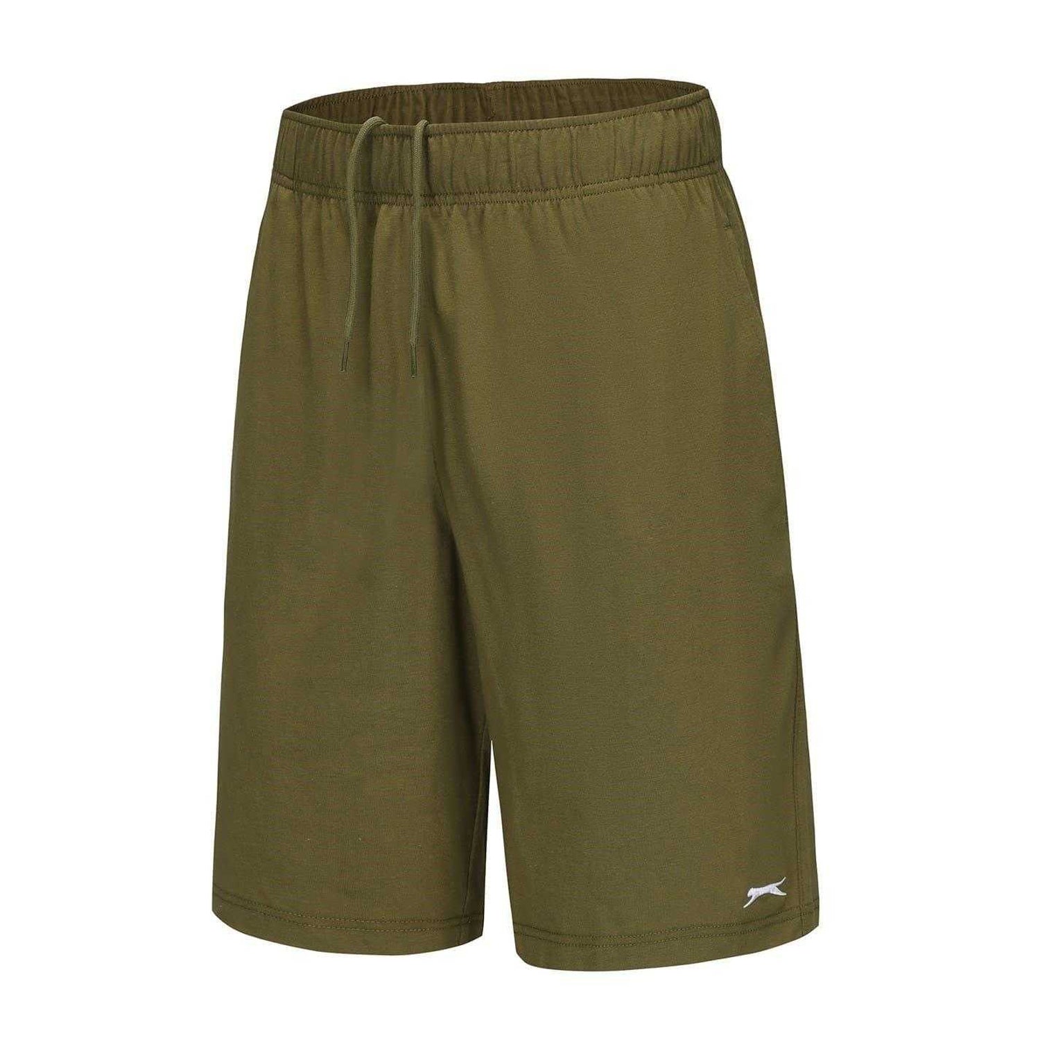 Khaki - Side - Slazenger Mens Cotton Blend Casual Jersey Shorts