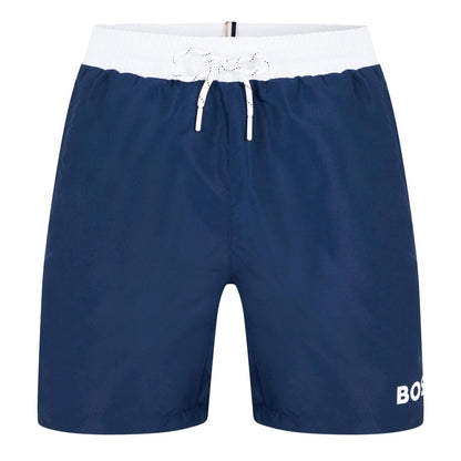 Navy-White - Front - Boss Mens Starfish Swim Shorts