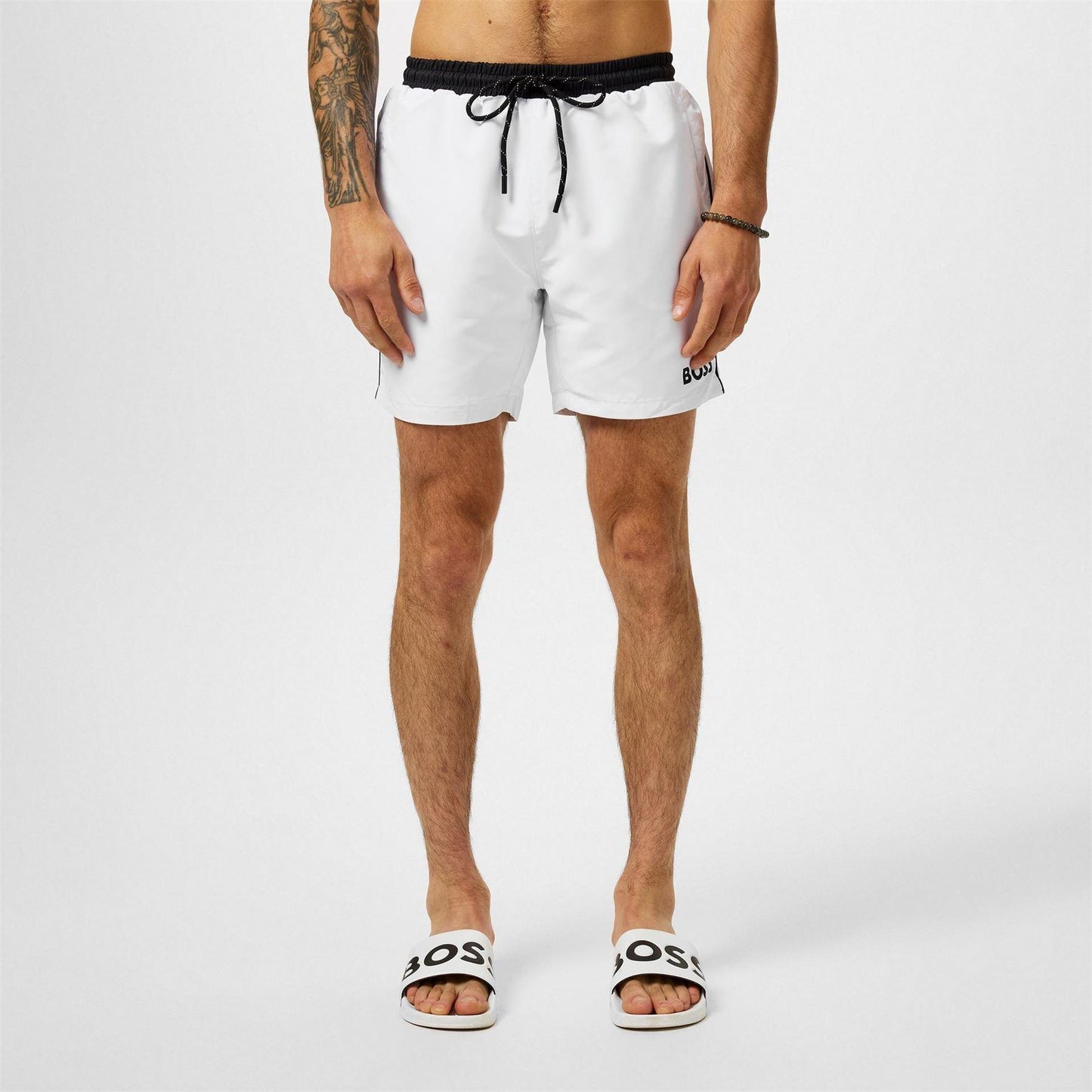 White-Black - Side - Boss Mens Starfish Swim Shorts