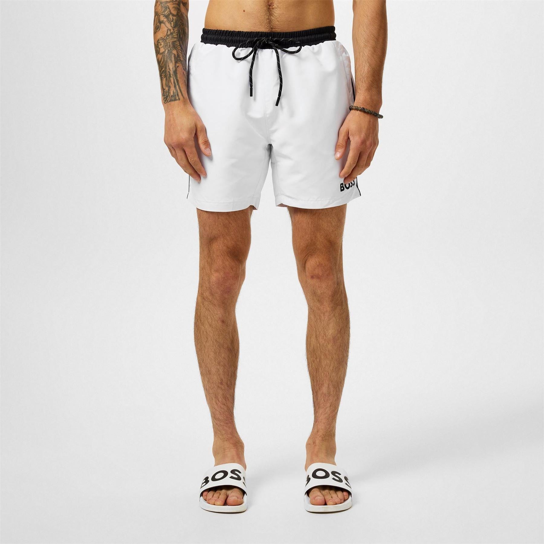 White-Black - Side - Boss Mens Starfish Swim Shorts