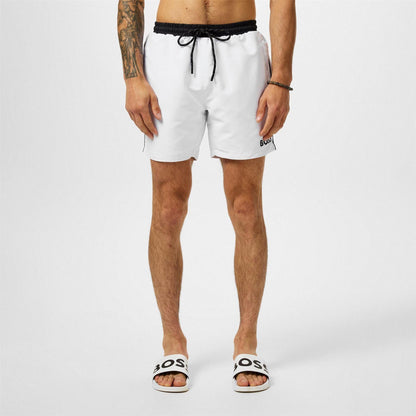 White-Black - Side - Boss Mens Starfish Swim Shorts