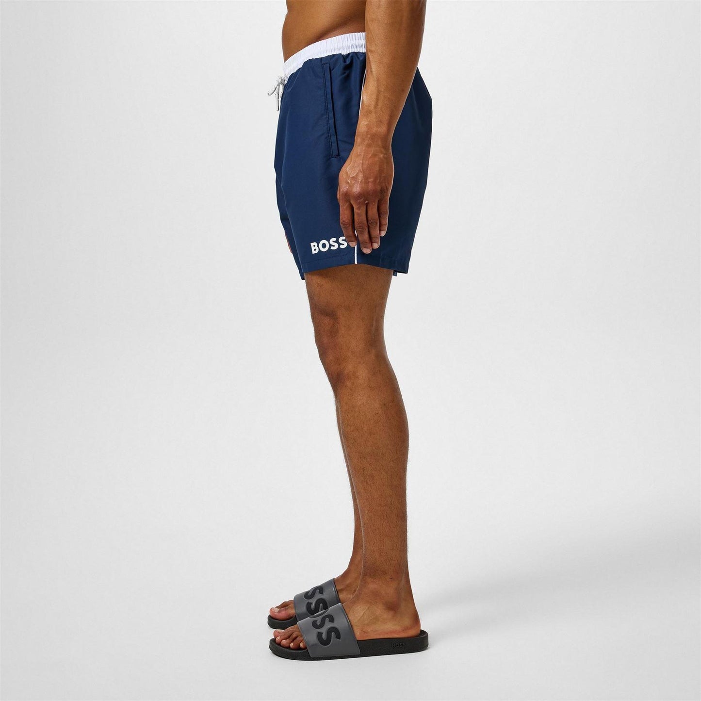 Navy-White - Pack Shot - Boss Mens Starfish Swim Shorts