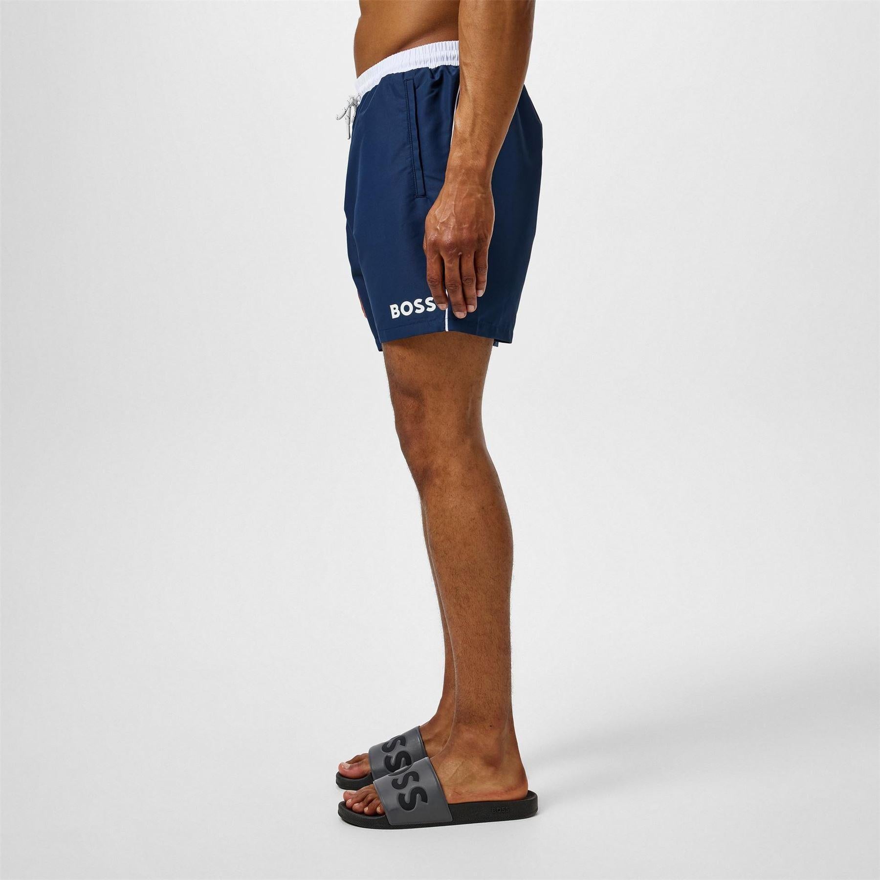 Navy-White - Pack Shot - Boss Mens Starfish Swim Shorts