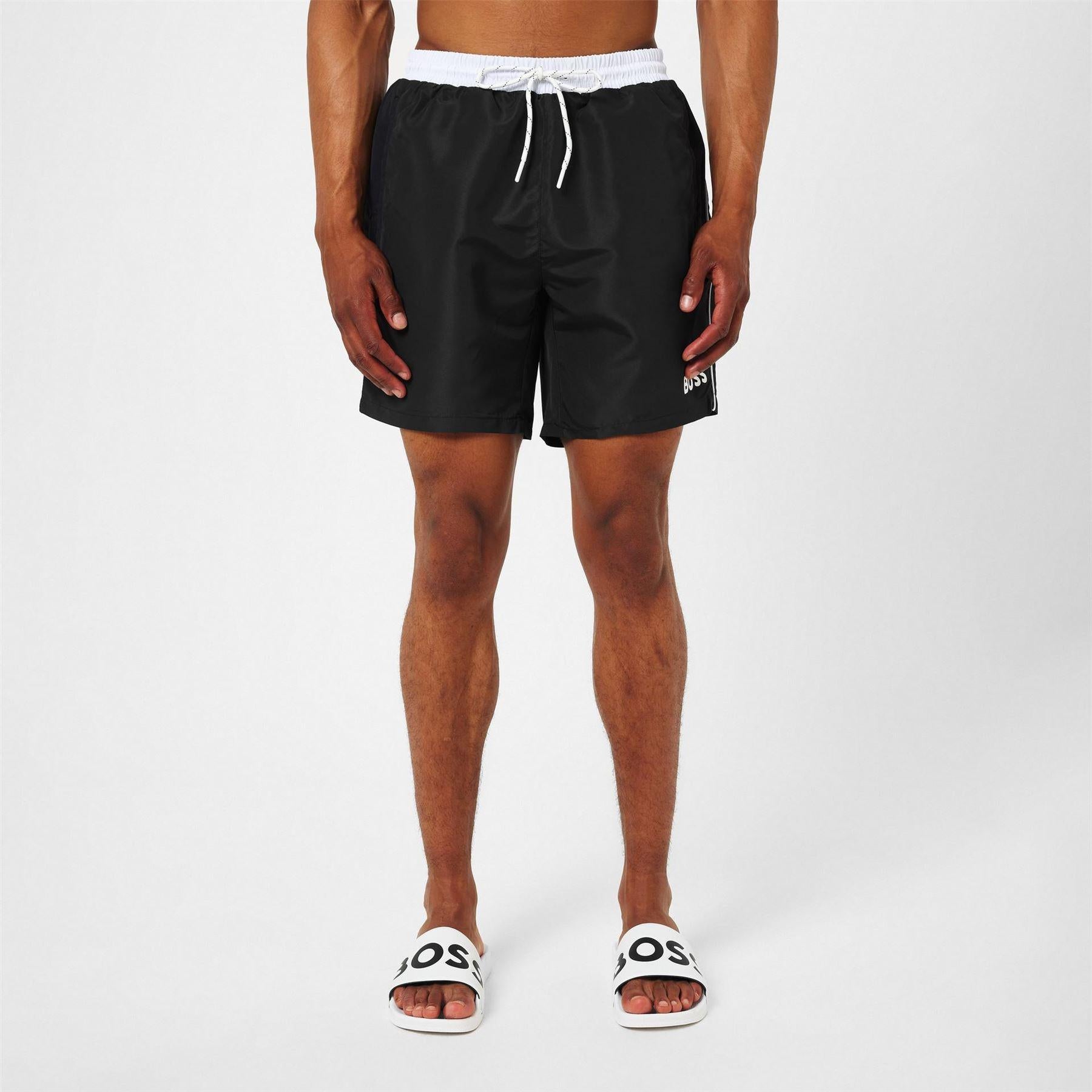 Black-White - Side - Boss Mens Starfish Swim Shorts