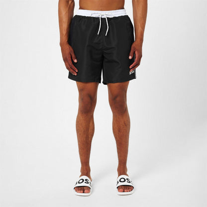 Black-White - Side - Boss Mens Starfish Swim Shorts