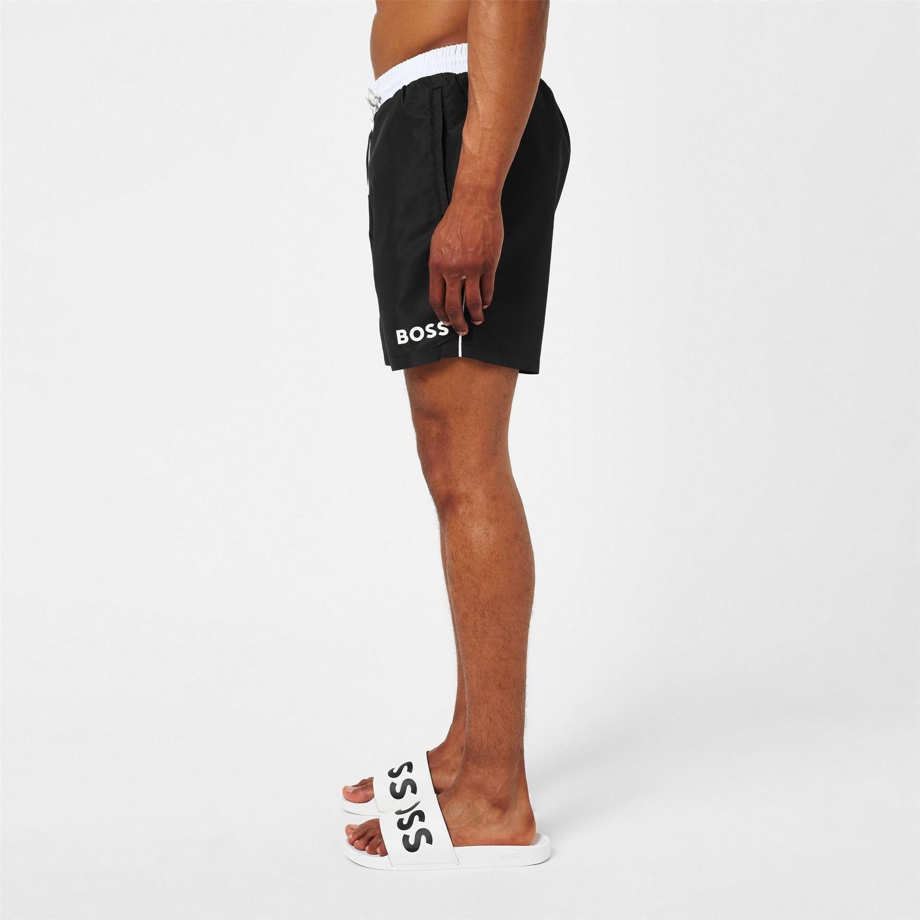Black-White - Pack Shot - Boss Mens Starfish Swim Shorts