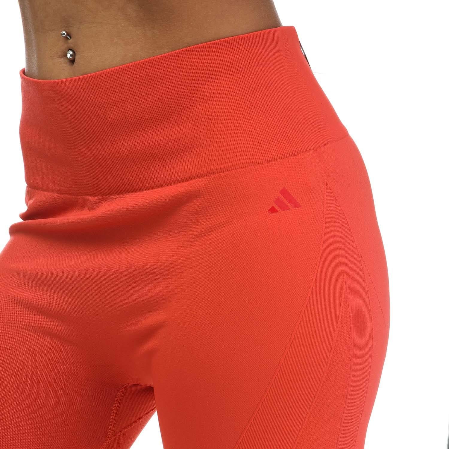 Red - Side - Adidas Womens-Ladies Seamless Yoga 7-8 Leggings
