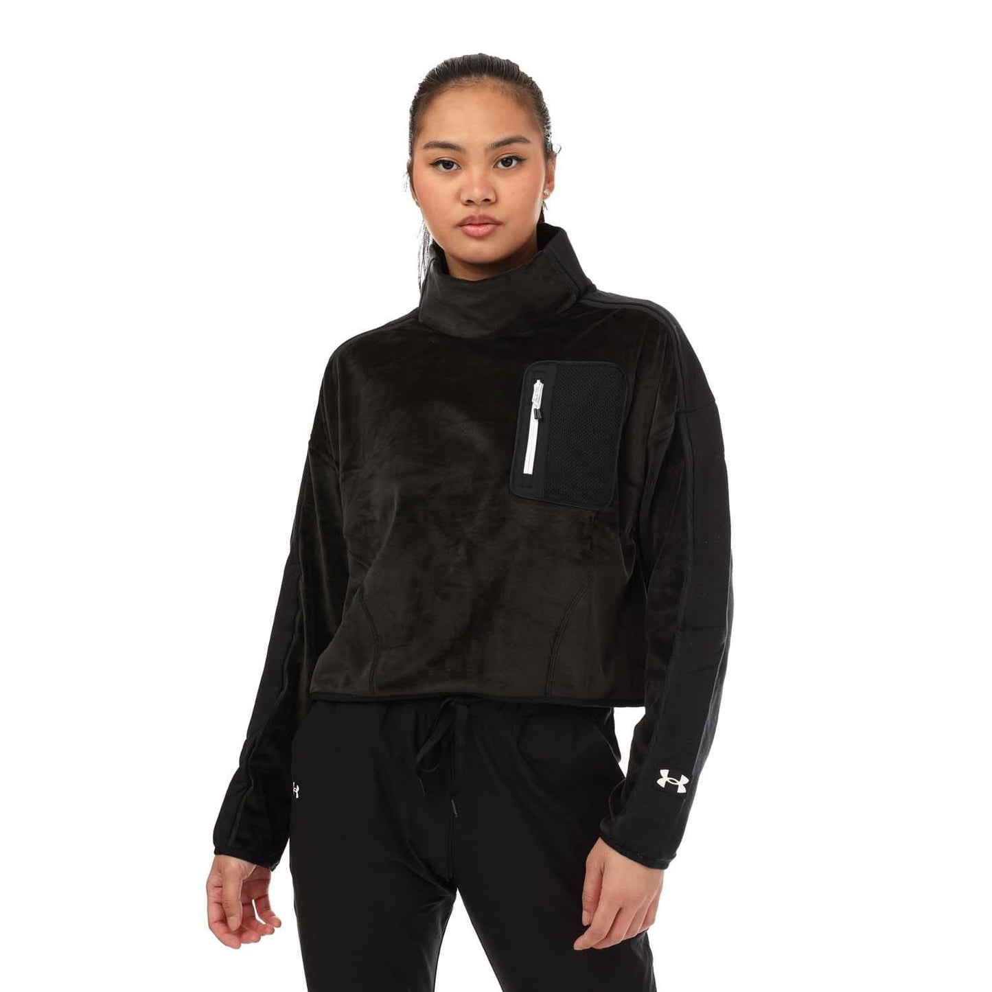 Black - Front - Under Armour Womens-Ladies Journey Mock Neck Fleece Top